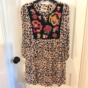 Savanna Jane Leopard Print Embroidered Floral Dress